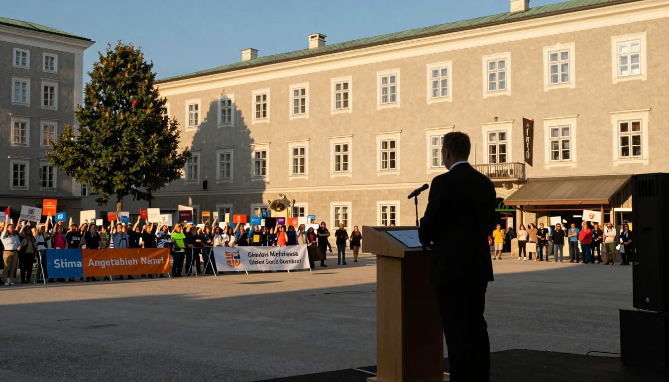 Austrian chancellor faces protest shouts over childcare comments on summer tour