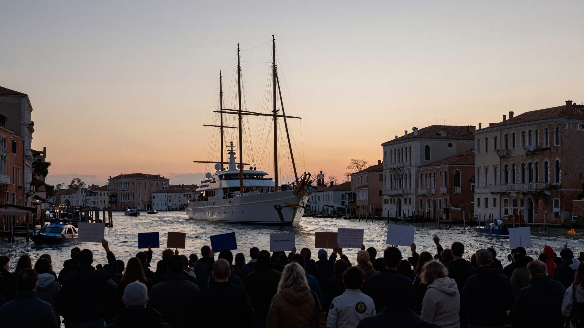 Protests in Venice Against US Ambassador Fertitta and His Luxury Yacht