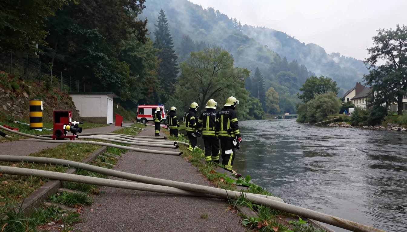 Forest Fire Near Schramberg: Firefighters Maintain Water Supply from the Schiltach