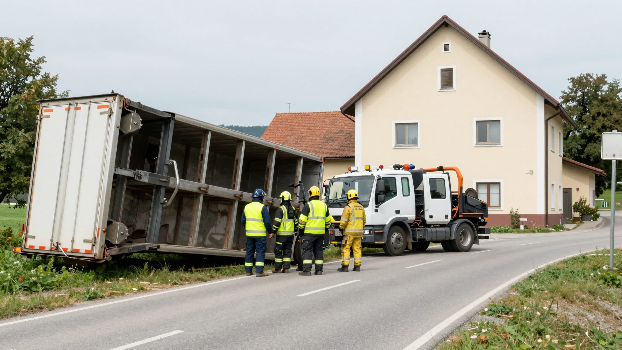 Pig transporter overturns on roadway in St. Peter in der Au