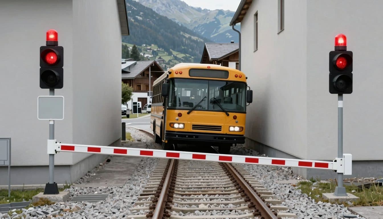 Kitzbühel School Bus: Emergency Braking at Railway Crossing