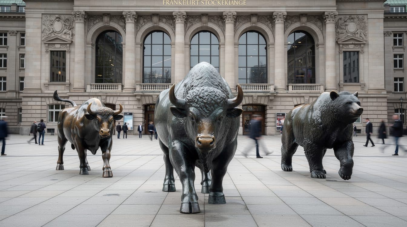 Bison Sculpture of Boerse Stuttgart Stands Next to Bull and Bear in Frankfurt for One Day