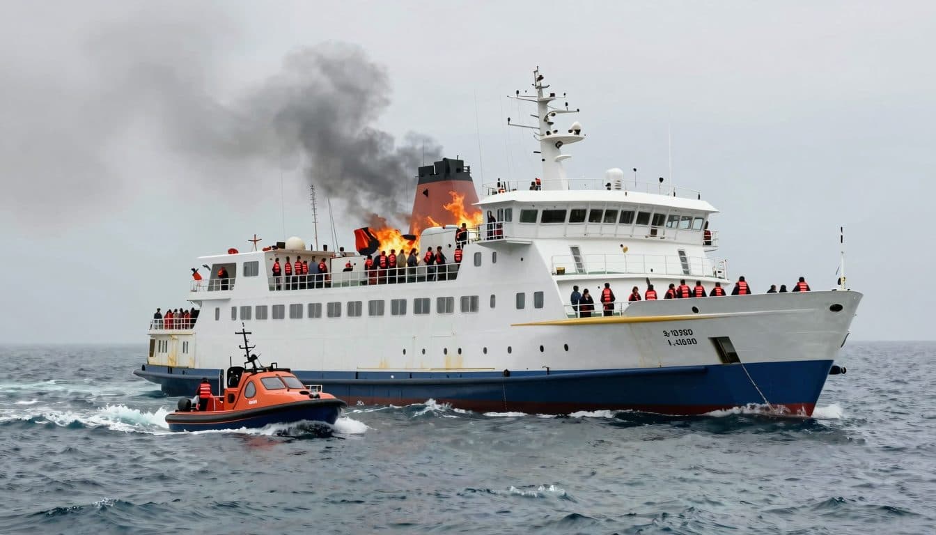 Passenger ferry catches fire off Java, killing five with dozens still missing