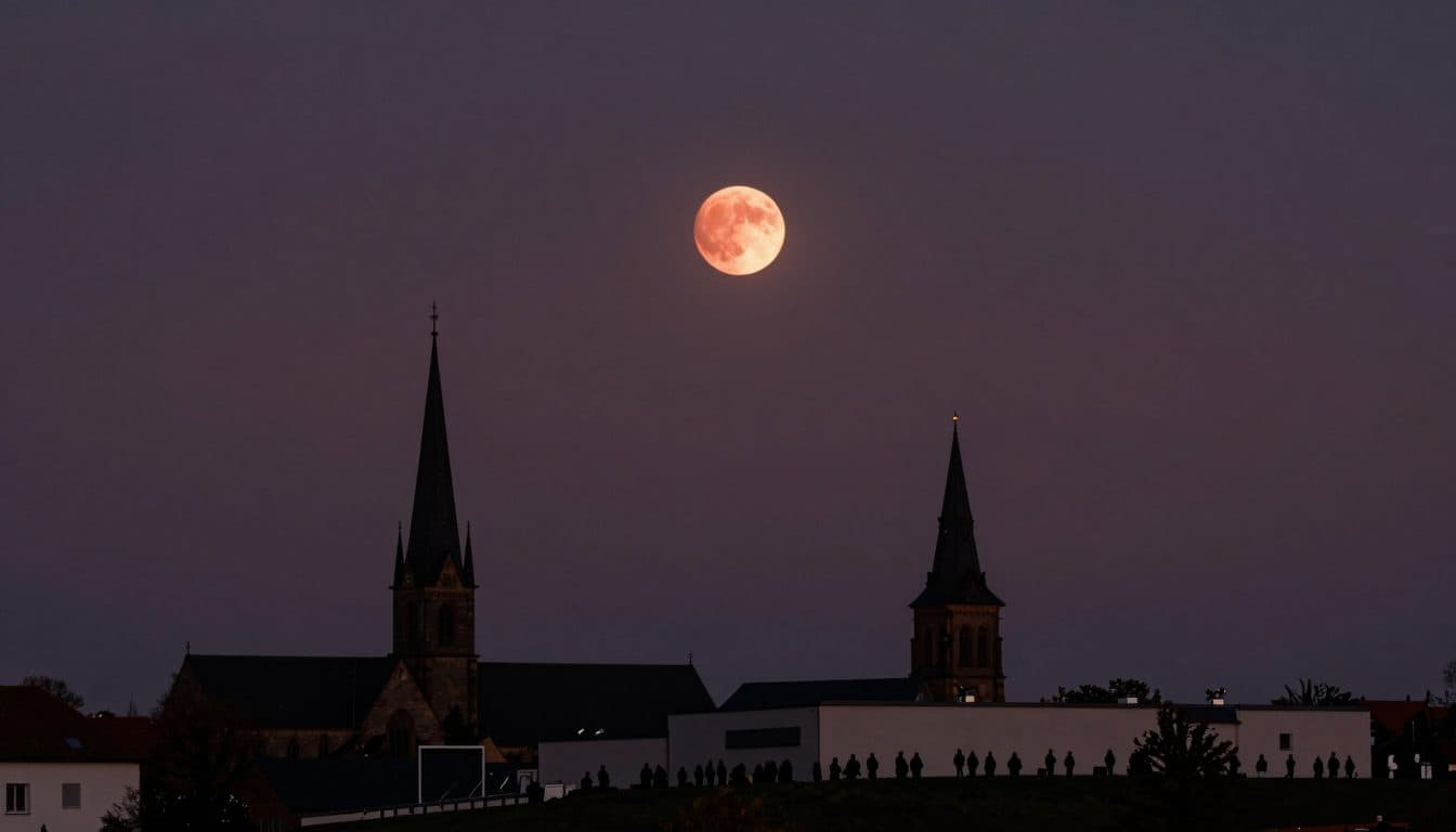 Near-total lunar eclipse visible in the sky over Germany