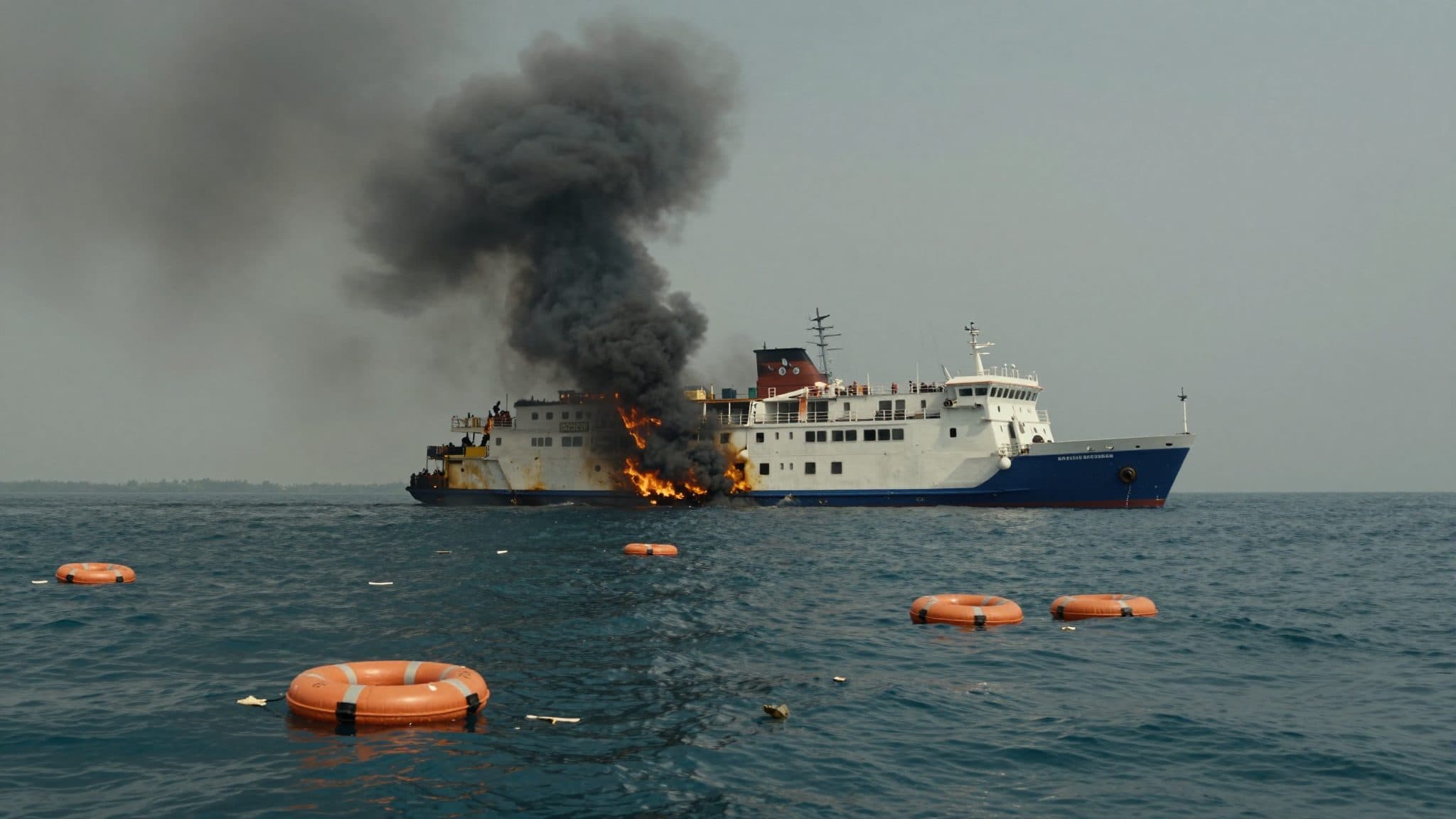 Ferry off Java burns: 250 people on board, 41 missing