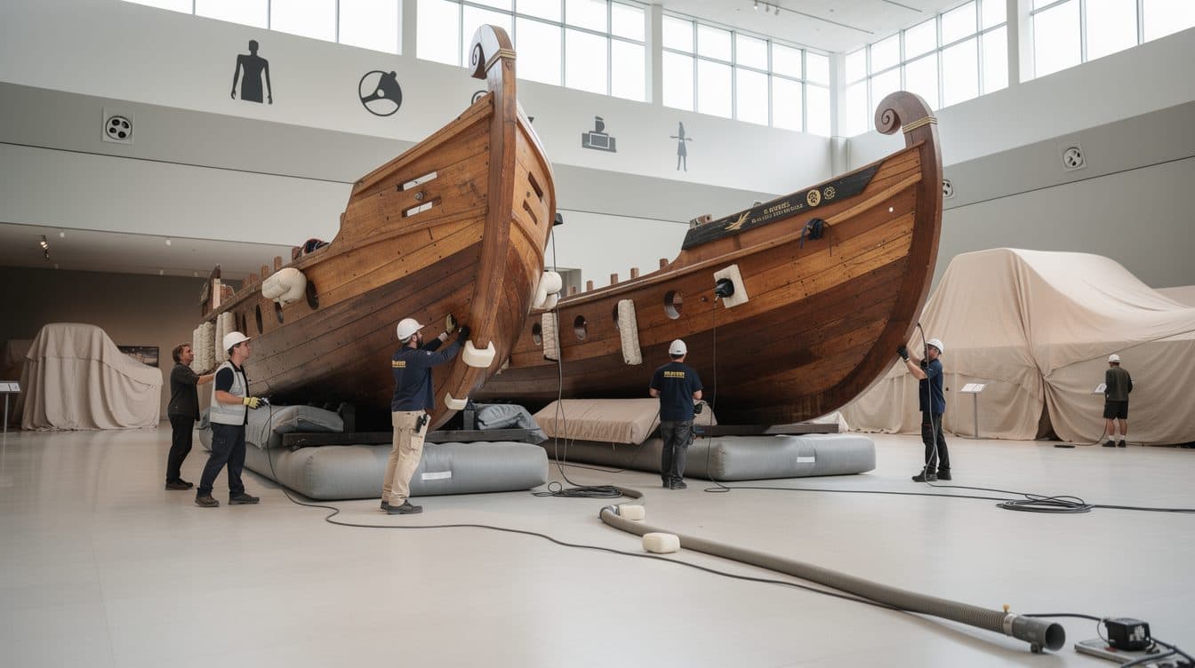 Roman ship reconstructions moved to museum on air cushions in Mainz