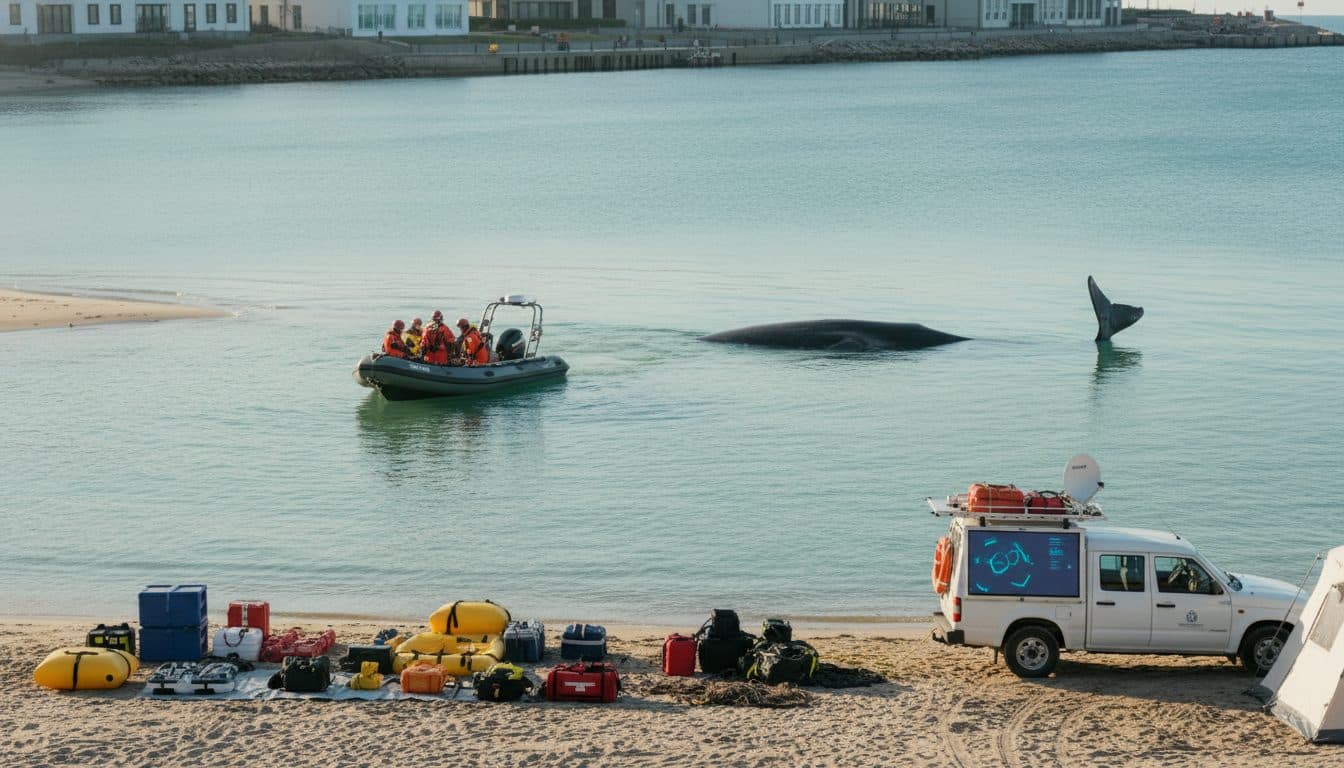 Stranded Whale Remains Stationary Overnight as Rescue Efforts Continue