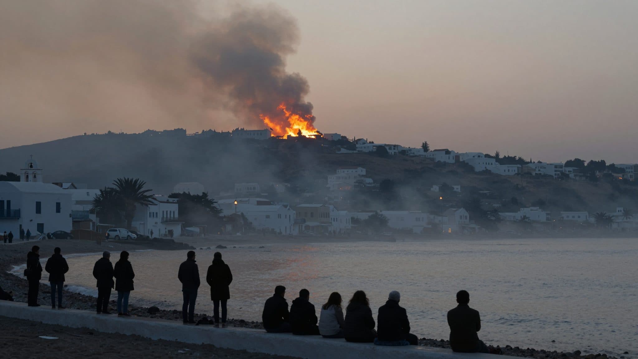 Major Fire on Paros: Villages Evacuated, Residents Flee to the Beaches