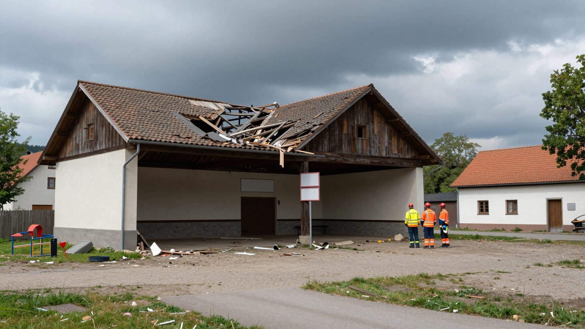 Severe thunderstorm cell causes damage to buildings and roofs in Thangelstedt