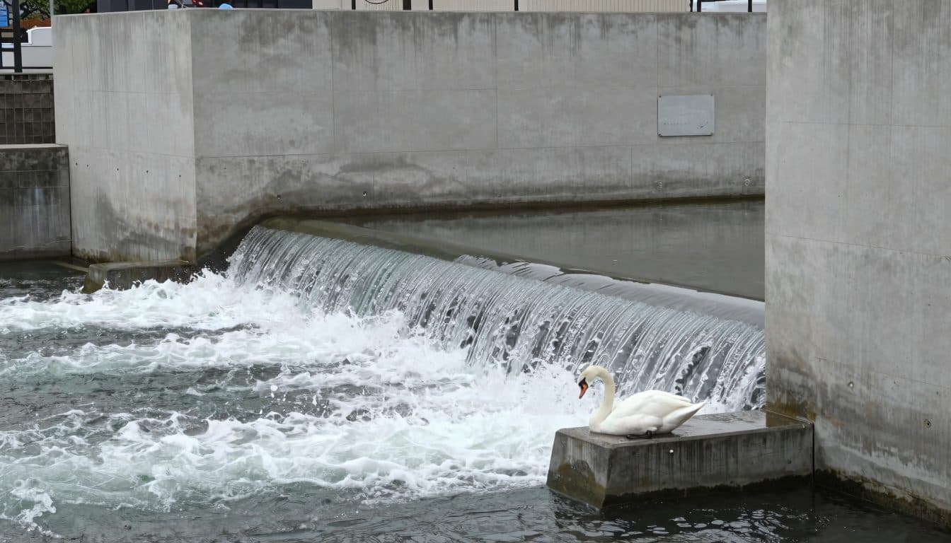 Young swan rescued from weir on Mühlbach stream in Wels