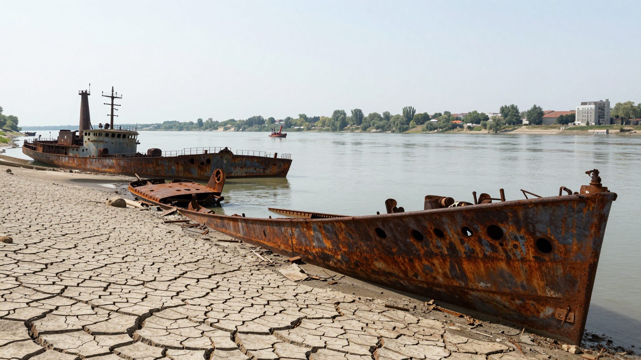 Falling Danube water level exposes sunken World War II ships in Serbia