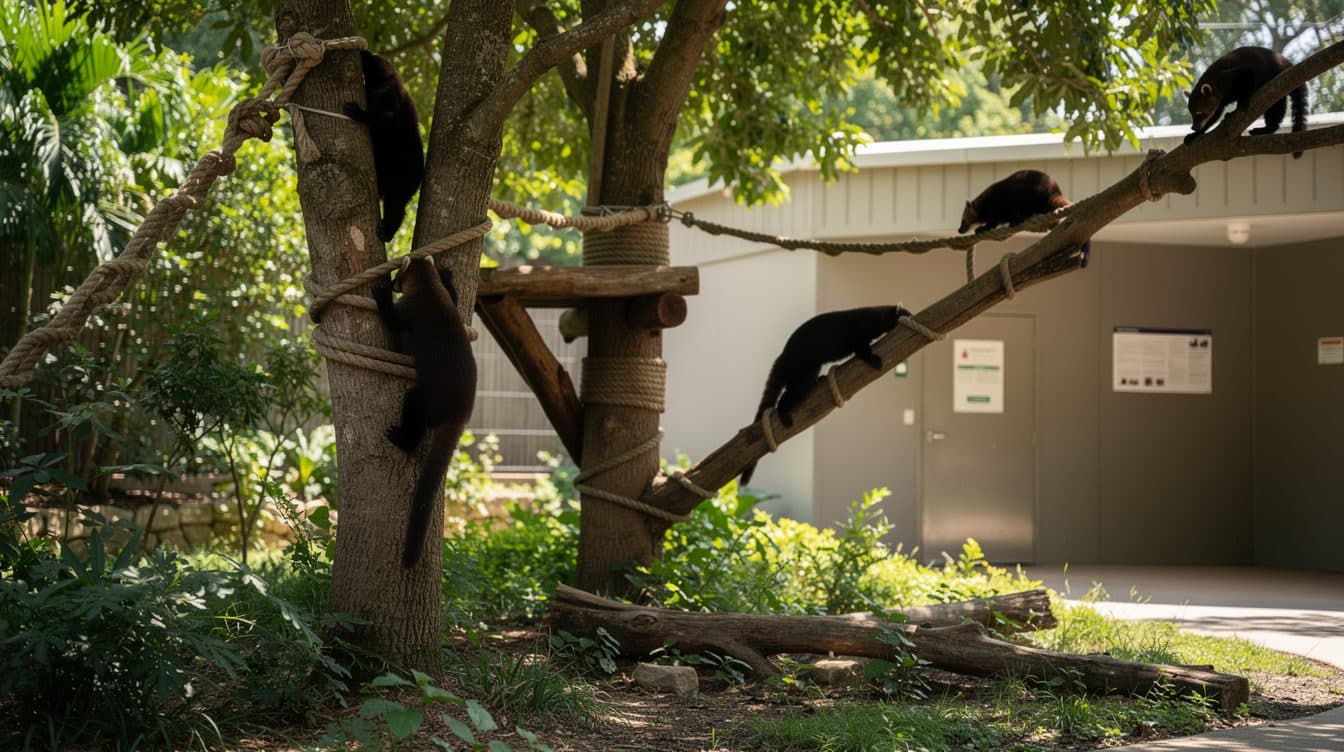 White-nosed coatis at Schönbrunn: Four young animals explore their enclosure
