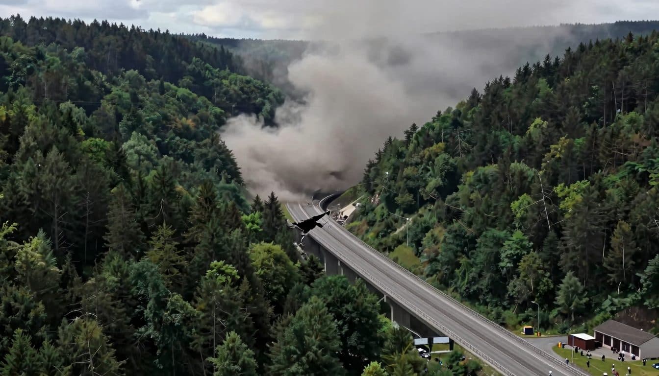 Ottfingen Valley Bridge on the A45 brought down in controlled collapse after failed first blasting attempt