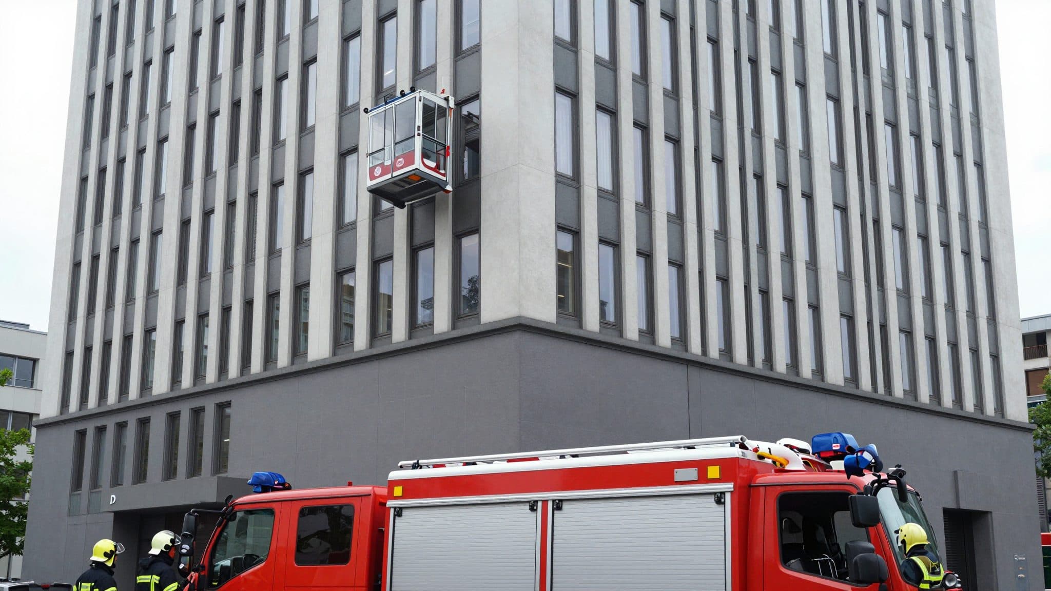 Firefighters free two window cleaners from defective gondola at 200 meters high in Frankfurt